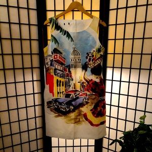 Talbots Havana scene sleeveless zip dress size 12